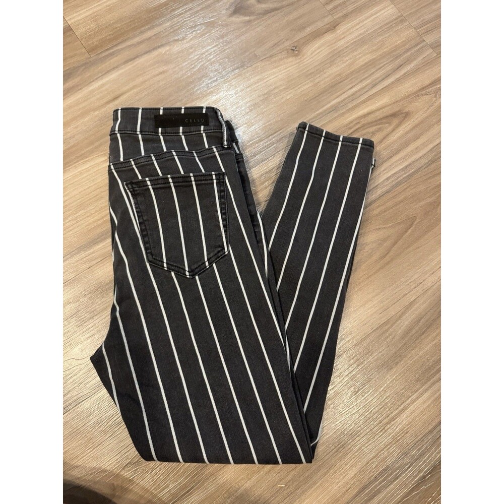 Cello High Waisted Jeans Women’s 11 Black And White Striped Skinny Fit Classic